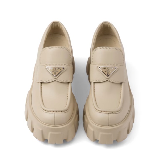 PRADA BRUSHED LEATHER MONOLITH LOAFERS - Picture 1 of 2